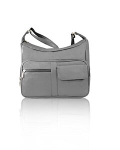roma leathers gun concealment shoulder purse with organizer – cowhide leather, adjustable strap – gray