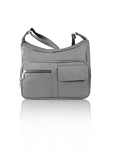 Roma Leathers Gun Concealment Shoulder Purse with Organizer - Cowhide Leather, Adjustable Strap - Gray