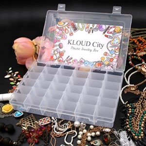 KLOUD City Jewelry Box Organizer Storage Container with Adjustable Dividers 36 Grids (Clear Plastic)