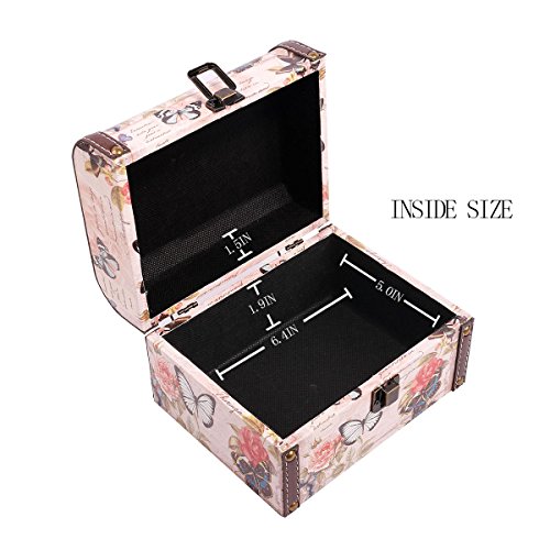 WaaHome Butterfly Wooden Treasure Boxes Decorative Jewelry Keepsakes Box for Kids Girls Women Gifts,Pink (7.1''X5.6''X4.7'')
