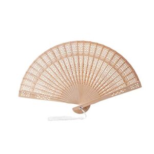 Sepwedd Set of 50pcs Sandalwood Fan Baby Shower Gifts Favors with Gift Bags and Tassels Wooden Folding Fan