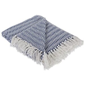 dii modern farmhouse cotton herringbone blanket throw with fringe for chair, couch, picnic, camping, beach, & everyday use, 50 x 60 – french blue