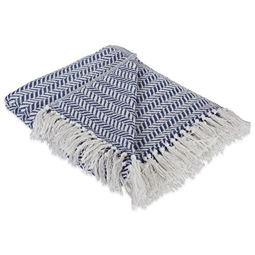 DII Modern Farmhouse Cotton Herringbone Blanket Throw with Fringe for Chair, Couch, Picnic, Camping, Beach, & Everyday Use, 50 x 60 - French Blue