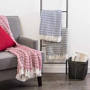 DII Modern Farmhouse Cotton Herringbone Blanket Throw with Fringe for Chair, Couch, Picnic, Camping, Beach, & Everyday Use, 50 x 60 - French Blue