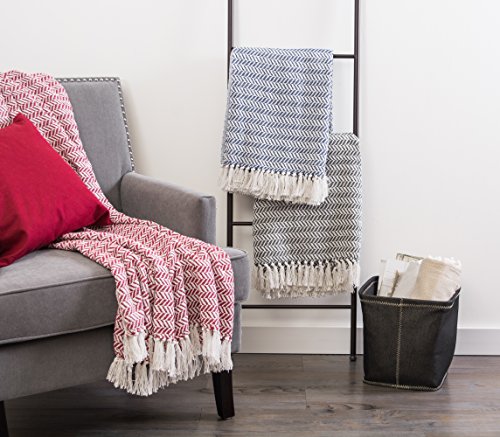 DII Modern Farmhouse Cotton Herringbone Blanket Throw with Fringe for Chair, Couch, Picnic, Camping, Beach, & Everyday Use, 50 x 60 - French Blue