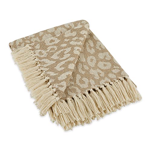 DII Bold Eclectic Leopard Woven Throw, 50x60, Tan with White Spots