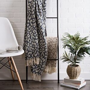 DII Bold Eclectic Leopard Woven Throw, 50x60, Tan with White Spots