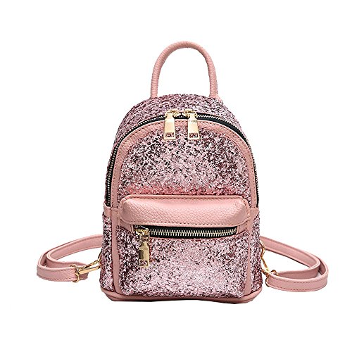 Girls Cute Sequin Mini Backpack Leather Purse Women Backpack Leather Cross Body Bag Pink