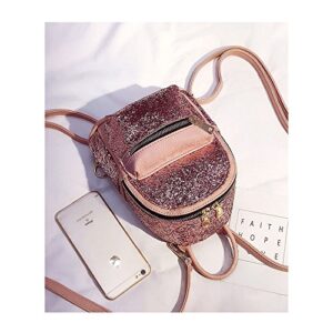 Girls Cute Sequin Mini Backpack Leather Purse Women Backpack Leather Cross Body Bag Pink