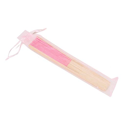 Sepwedd 50pcs pink Imitated Silk Fabric Bamboo Folded Hand Fan Bridal Dancing Props Church Wedding Gift Party Favors with gift bags