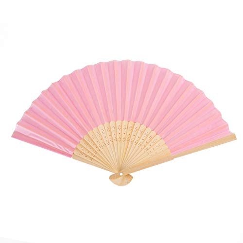 Sepwedd 50pcs pink Imitated Silk Fabric Bamboo Folded Hand Fan Bridal Dancing Props Church Wedding Gift Party Favors with gift bags