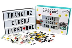 cinema light box with letters – vintage cinematic light up message and note sign with 240 letters, numbers, symbols & emojis – personalized a4 white led lightbox with extra long durable usb cable