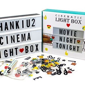 Cinema Light Box with Letters - Vintage Cinematic Light Up Message And Note Sign With 240 Letters, Numbers, Symbols & Emojis – Personalized A4 White LED Lightbox With Extra Long Durable USB Cable