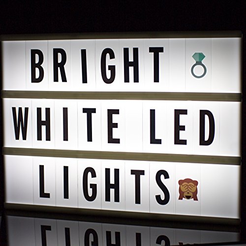 Cinema Light Box with Letters - Vintage Cinematic Light Up Message And Note Sign With 240 Letters, Numbers, Symbols & Emojis – Personalized A4 White LED Lightbox With Extra Long Durable USB Cable