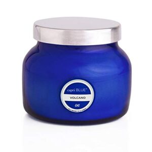 capri blue petite scented candle with glass candle holder – luxury aromatherapy candle – 8 oz – volcano – blue