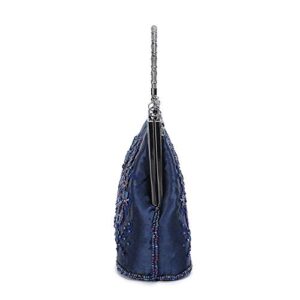 BAGLAMOR Women's Vintage Style Roses Beaded Sequined Evening Bag Wedding Party Clutch Purse (Blue)