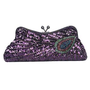 baglamor women’s kiss lock clutch sequin purse peacock clutch bag (purple)