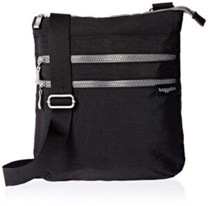 baggallini womens comrade 3-zip crossbody cross body handbag, black with sand lining, one size us