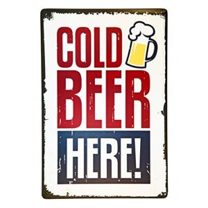 new deco cold beer here vintage retro rustic metal tin sign pub wall deor art 8×12 inches (20x30cm)