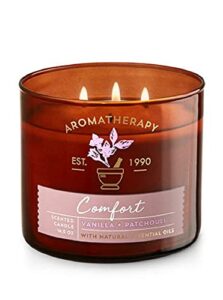 bath and body works white barn aromatherapy comfort vanilla patchouli candle 3 wick 14.5 ounce (packaging may vary)