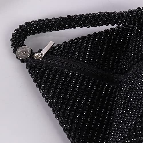 ele ELEOPTION Women Black Beaded Clutch Purse Women's Evening Clutch Triangle Lady Girl Evening Bag for Cocktail Wedding Party for 6.0inch Android IOS Phones