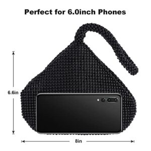 ele ELEOPTION Women Black Beaded Clutch Purse Women's Evening Clutch Triangle Lady Girl Evening Bag for Cocktail Wedding Party for 6.0inch Android IOS Phones