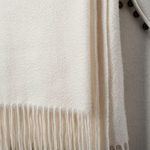 CUDDLE DREAMS Premium Cashmere Throw Blanket with Fringe, Luxuriously Soft (Ivory)