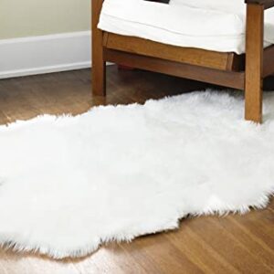 Silky Soft Faux Fur Rug, 3 ft. x 5 ft. White Fluffy Rug, Sheepskin Area Rug, Shaggy Rug for Living Room, Bedroom, Kid's Room, or Nursery, Home Décor Accent, Machine Washable with Non-Slip Backing