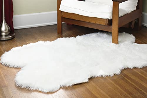 Silky Soft Faux Fur Rug, 3 ft. x 5 ft. White Fluffy Rug, Sheepskin Area Rug, Shaggy Rug for Living Room, Bedroom, Kid's Room, or Nursery, Home Décor Accent, Machine Washable with Non-Slip Backing