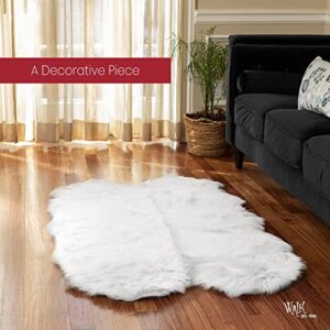 Silky Soft Faux Fur Rug, 3 ft. x 5 ft. White Fluffy Rug, Sheepskin Area Rug, Shaggy Rug for Living Room, Bedroom, Kid's Room, or Nursery, Home Décor Accent, Machine Washable with Non-Slip Backing