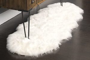 silky soft faux fur rug, 2 ft. x 6 ft. white fluffy rug, sheepskin area rug, shaggy rug for living room, bedroom, kid’s room, or nursery, home décor accent, machine washable with non-slip backing