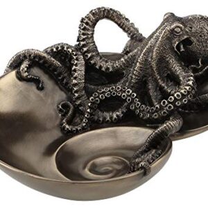 Veronese Design Container of Curiosity Bronze Finish Octopus On Nautilus Shell Tray