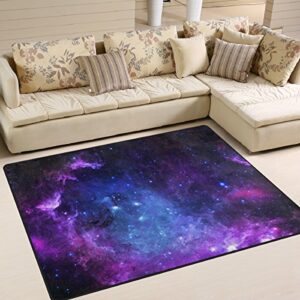 my little nest universe galaxy purple sky stars custom area rug 4’10” x 6’8″ lightweight modern floor mat non-slip indoor outdoor decor soft carpet for bedroom living dining room