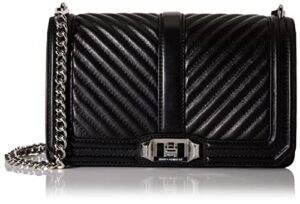 rebecca minkoff womens chevron quilted love crossbody handbag, black/silver, one size us