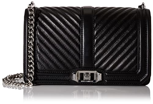 Rebecca Minkoff womens Chevron Quilted Love Crossbody Handbag, Black/Silver, One Size US