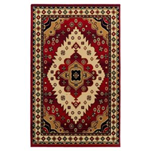 superior folk diamond rustic eclectic bohemian power-loomed indoor area rug, 4′ x 6′, red
