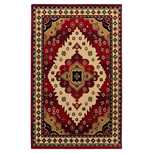 SUPERIOR Folk Diamond Rustic Eclectic Bohemian Power-Loomed Indoor Area Rug, 4' x 6', Red