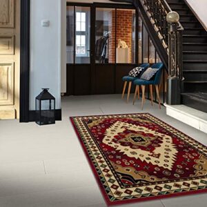 SUPERIOR Folk Diamond Rustic Eclectic Bohemian Power-Loomed Indoor Area Rug, 4' x 6', Red