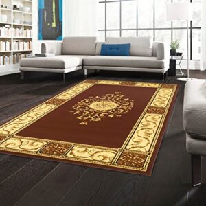 superior elegant medallion collection 5′ x 8′ area rug, attractive rug with jute backing, durable and beautiful woven structure, floral medallion rug with broad border – toffee