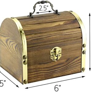 Attatoy Wooden Pirate Treasure Chest with 240 Colored Jewels (Plastic Gems); 6" x 4.5" x 5" Antique Style Wood Box; 1 Lb. Acrylic Gemstones