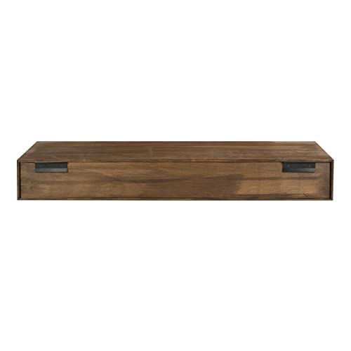 Kate and Laurel Boxx Floating Wooden Wall Mantel Shelf, 36 Inches, Rustic Brown