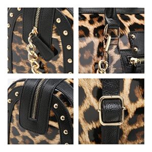 Shiny Patent Faux Leather Handbags Barrel Top Handle Satchel Bag Shoulder Bag for Women (7370 large size leopard)