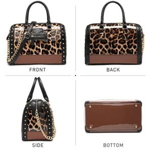 Shiny Patent Faux Leather Handbags Barrel Top Handle Satchel Bag Shoulder Bag for Women (7370 large size leopard)