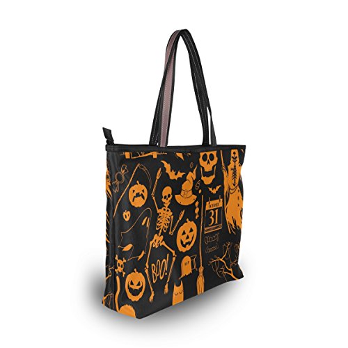 Halloween Tote Bag Skull Tote Purse Ladies Handbag with Zipper Pocket Handle