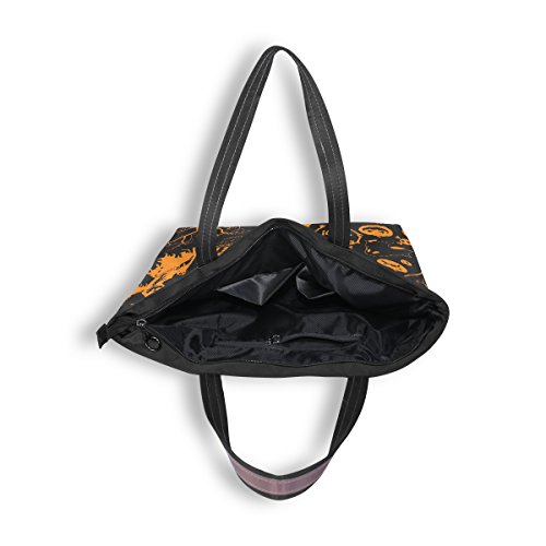 Halloween Tote Bag Skull Tote Purse Ladies Handbag with Zipper Pocket Handle