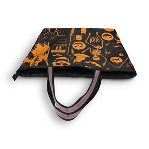 Halloween Tote Bag Skull Tote Purse Ladies Handbag with Zipper Pocket Handle