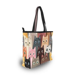 Cat Tote Bag with Zipper,Cat Tote Bag for Women,Cat Tote Purse Cat Handbag L