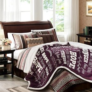 Chanasya Hope and Faith Gift Throw Blanket - Cozy, Warm and Fluffy Sherpa - Sends Positive Energy, Inspirational Uplifting, and Comfort for Best Friend, Women, Men and Partner (65x50 inches) Aubergine