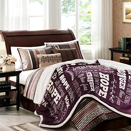 Chanasya Hope and Faith Gift Throw Blanket - Cozy, Warm and Fluffy Sherpa - Sends Positive Energy, Inspirational Uplifting, and Comfort for Best Friend, Women, Men and Partner (65x50 inches) Aubergine