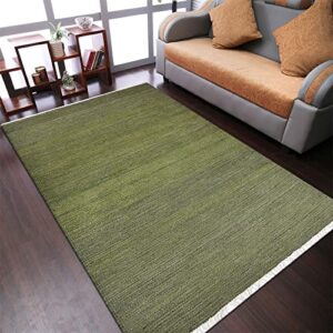 rugsotic carpets hand woven flat weave kilim wool 3’x5′ area rug solid olive d00111